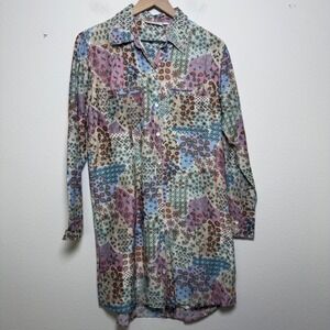 Roller Rabbit Women Cotton Silk Shirt Dress S Multi Patchwork Floral Artsy Boho
